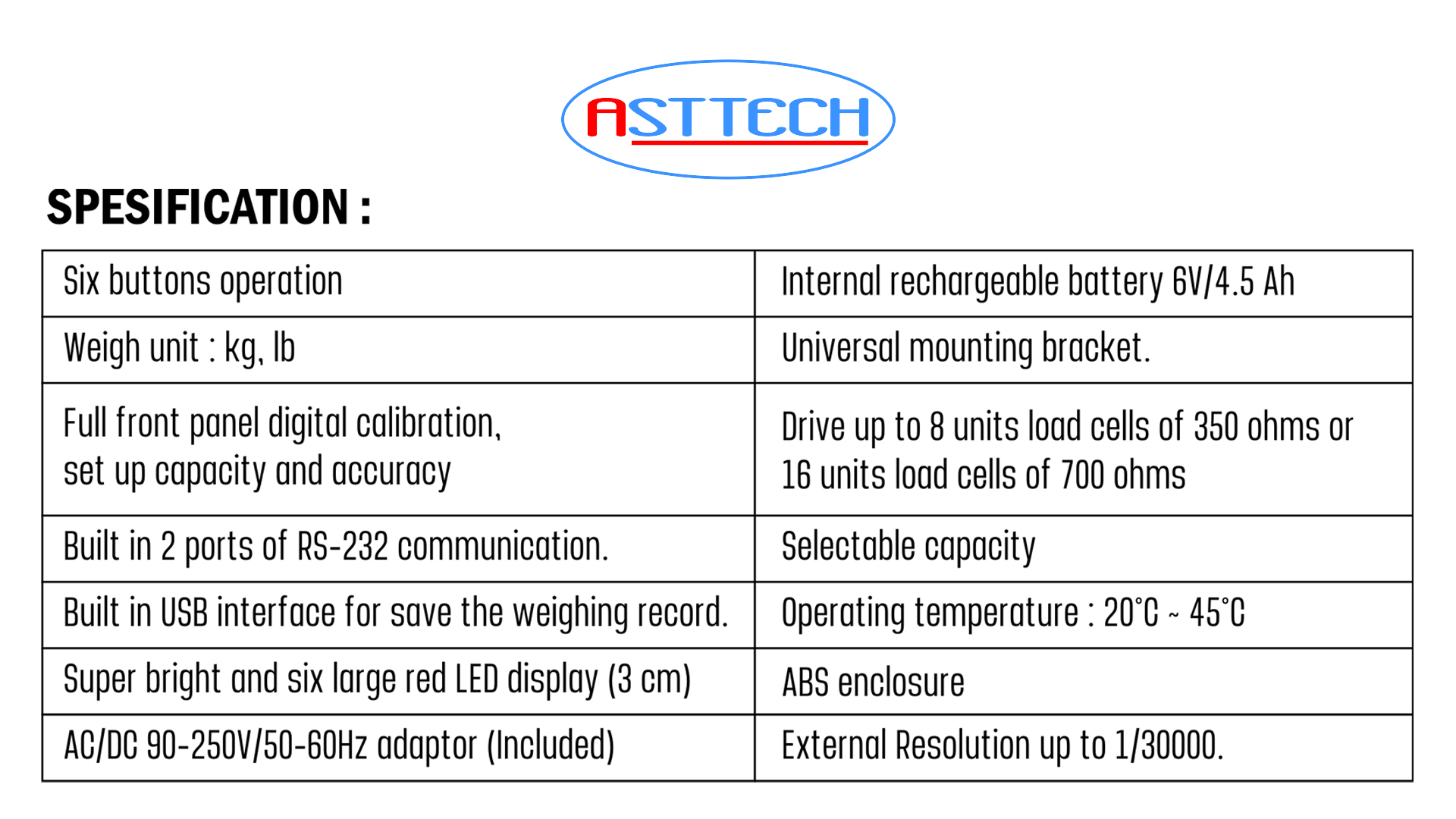 spesification asttech FD-01